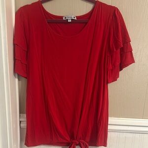 Red Women's Top Size Large Layered Ruffled Sleeves Wilde Brand